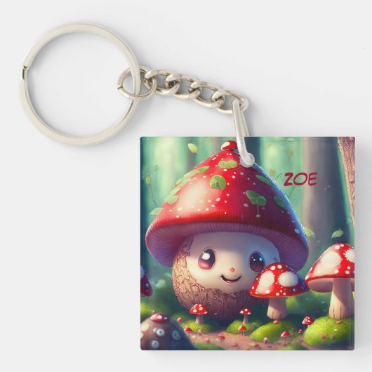 Leuke paddenstoelen in het bos - veel succes sleutelhanger (voorkant)