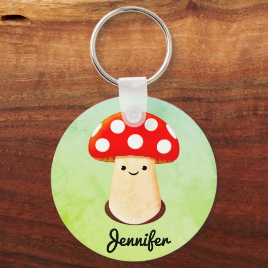 Leuke Paddestoel Tekening Aangepaste Naam Sleutelhanger (Achterkant)