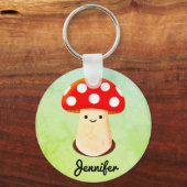 Leuke Paddestoel Tekening Aangepaste Naam Sleutelhanger (Voorkant)