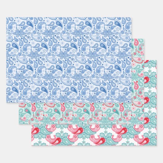 Leuke Paisley patronen Blauw Blauwgroen Rood Inpakpapier Vel (Set)