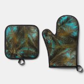 Leuke palmbladeren ontwerp ovenwant & pannenlap set (Voorkant)