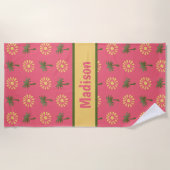 Leuke palmen & zonnen, op gepersonaliseerd roze strandlaken (Voorkant)