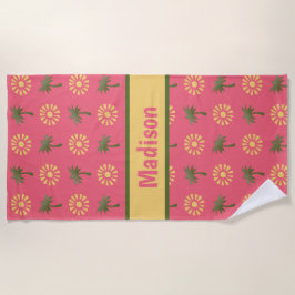 Leuke palmen & zonnen, op gepersonaliseerd roze strandlaken