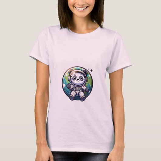 Leuke Panda Astronaut Drijvend in de voorkant van  T-shirt (Voorkant)