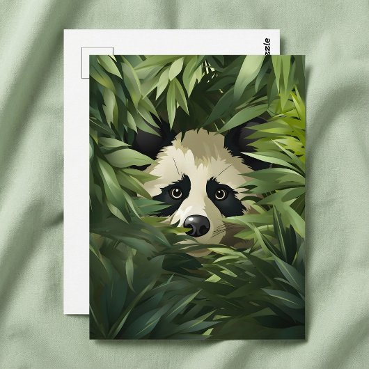 Leuke panda beer verschuilen achter groene bamboe briefkaart