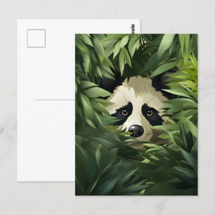 Leuke panda beer verschuilen achter groene bamboe  briefkaart