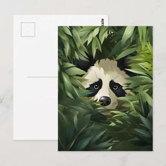 Leuke panda beer verschuilen achter groene bamboe briefkaart (Voorkant / Achterkant)