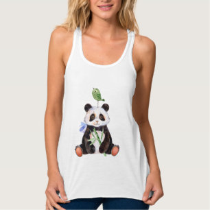 Leuke Panda Beer & Vogel Waterverf Tanktop