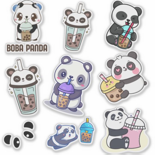 Leuke Panda Bobble Tea Kinder Sticker (Voorkant)