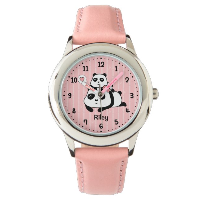 Leuke Panda Cub en Mama Kinder Gepersonaliseerde H Horloge (Voorkant)