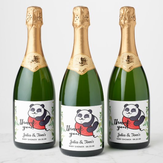 Leuke Panda Dank u Baby shower Mousserende Wijn La Sparkling Wijnetiket (Flessen)