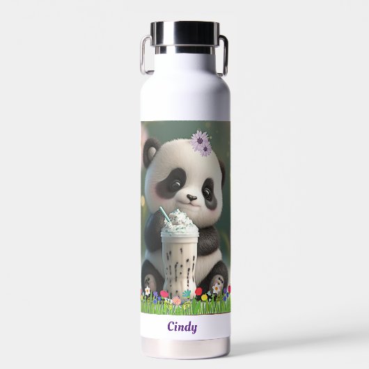 Leuke Panda drink milkshake Gepersonaliseerde Kind Waterfles (Voorkant)