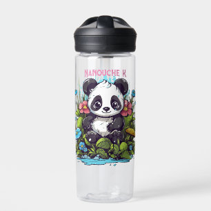 Leuke panda en bloemen waterfles
