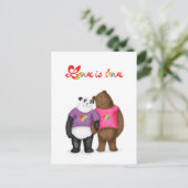 Leuke panda en bruin beer 'liefde is liefde' brief briefkaart (Staand voorkant)
