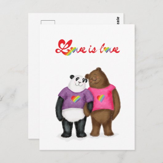 Leuke panda en bruin beer 'liefde is liefde' brief briefkaart (Voorkant / Achterkant)