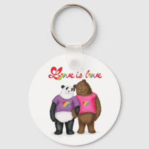 Leuke panda en bruin beer 'love is love' sleutelha sleutelhanger
