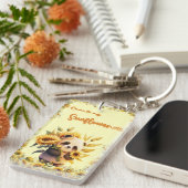 Leuke Panda Holding Zonnebloemen | Acryl Sleutelha Sleutelhanger (Voorkant Rechts)