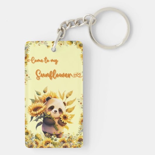 Leuke Panda Holding Zonnebloemen | Acryl Sleutelha Sleutelhanger (achterkant)