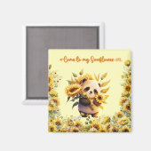 Leuke Panda Holding Zonnebloemen | Vierkante magne Magneet (Voorkant / Achterkant)