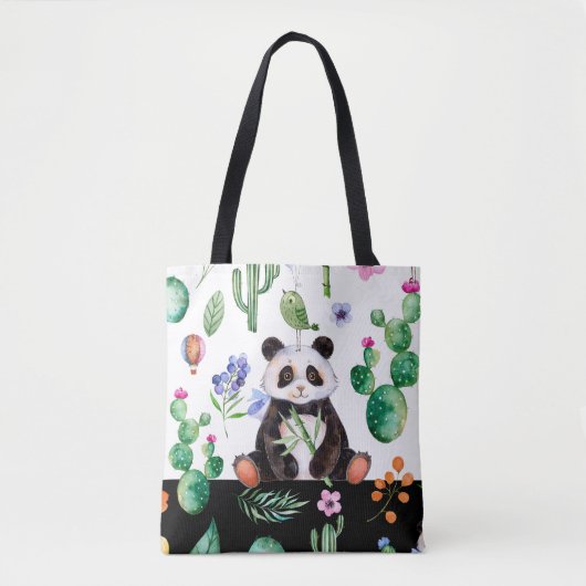 Leuke panda met groene vogel & cactus patroon tote bag (Voorkant)