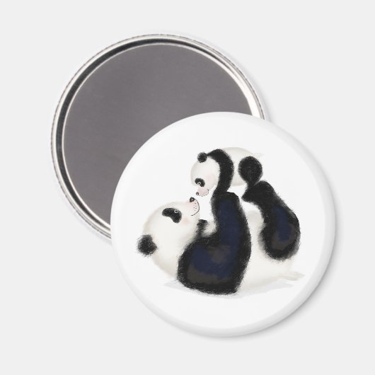 Leuke panda moeder en welp ronde magneet (Voorkant / Achterkant)