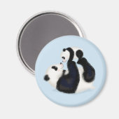 Leuke panda moeder en welp ronde magneet (blauw) (Voorkant / Achterkant)