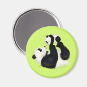 Leuke panda moeder en welp ronde magneet (limoen) (Voorkant / Achterkant)
