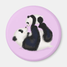 Leuke panda moeder en welp ronde magneet (paarse)