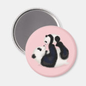 Leuke panda moeder en welp ronde magneet (roze) (Voorkant / Achterkant)