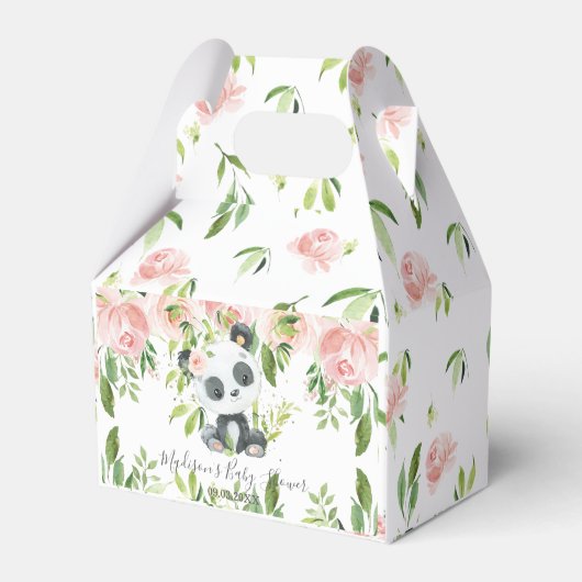 Leuke Panda Pink Bloemen Bamboe Baby shower Verjaa Bedankdoosjes (Voorkant Zijde)
