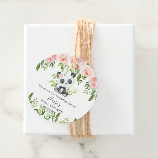 Leuke Panda Pink Bloemen Bamboe Baby shower Verjaa Bedankjes Labels (In situ)