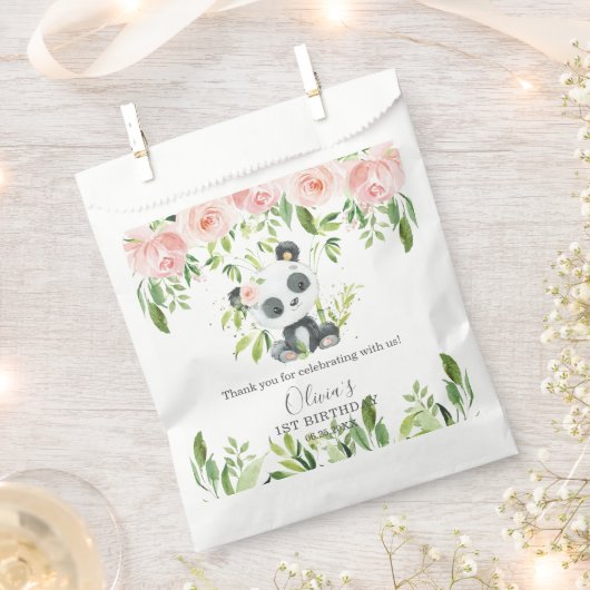 Leuke Panda Pink Bloemen Bamboe Baby shower Verjaa Bedankzakje (Geknipt)