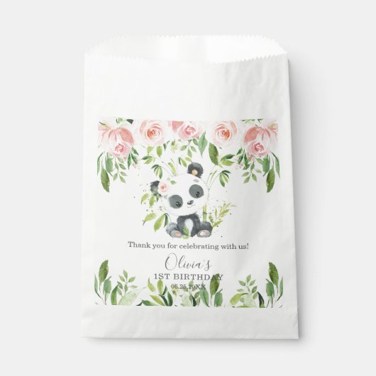 Leuke Panda Pink Bloemen Bamboe Baby shower Verjaa Bedankzakje (Voorkant)