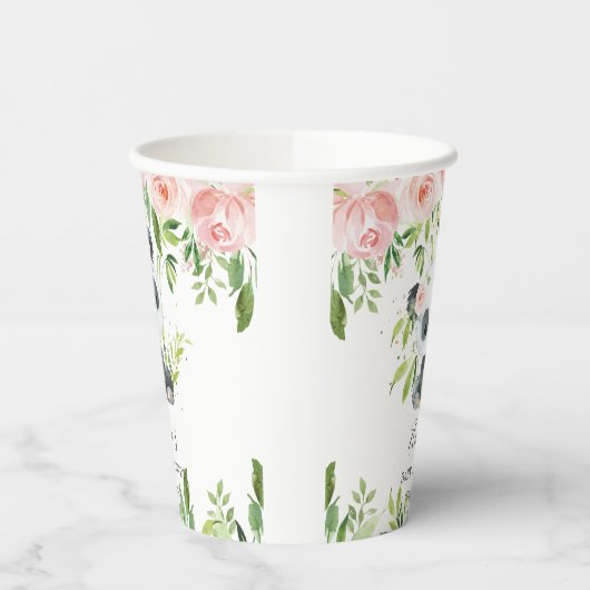 Leuke Panda Pink Bloemen Bamboe Baby shower Verjaa Papieren Bekers (Links)