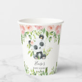 Leuke Panda Pink Bloemen Bamboe Baby shower Verjaa Papieren Bekers (Voorkant)