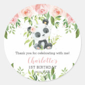Leuke Panda Pink Bloemen Bamboe Baby shower Verjaa Ronde Sticker (Voorkant)
