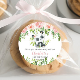 Leuke Panda Pink Bloemen Bamboe Baby shower Verjaa Ronde Sticker