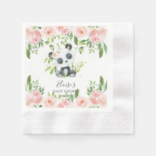 Leuke Panda Pink Bloemen Bamboe Baby shower Verjaa Servet