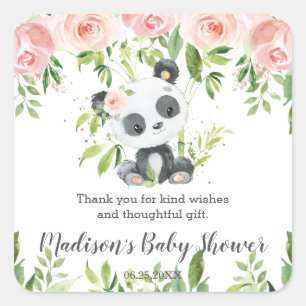 Leuke Panda Pink Bloemen Bamboe Baby shower Verjaa Vierkante Sticker