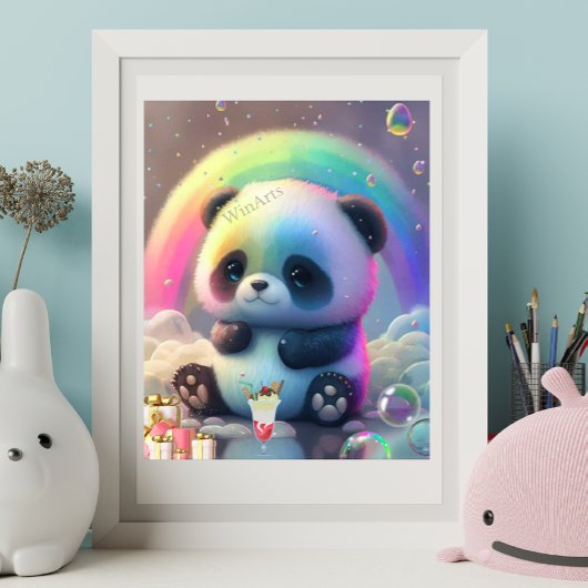 Leuke Panda Regenboog Kleurrijke Moderne Kinderkam Poster
