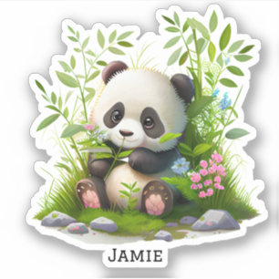 Leuke Panda Roze Bloemen Bamboe Custom Cut Vinyl Sticker