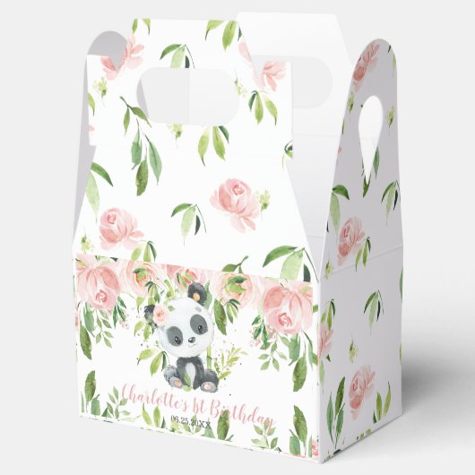 Leuke Panda Roze Bloemen Groen 1e Verjaardag Bedankdoosjes (Geopend)