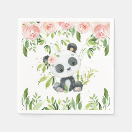 Leuke Panda Roze Bloemen Groen Baby shower Party Servet