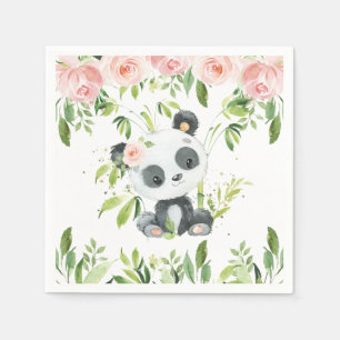 Leuke Panda Roze Bloemen Groen Baby shower Party Servet