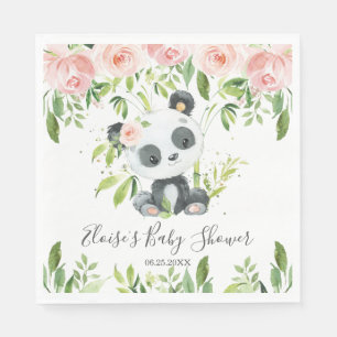 Leuke Panda Roze Bloemen Groen Baby shower Party Servet