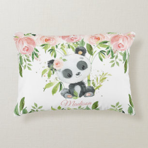 Leuke Panda Roze Bloemen Groen Bamboe Accent Kussen