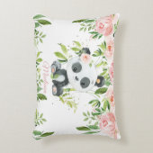 Leuke Panda Roze Bloemen Groen Bamboe Accent Kussen (Voorkant(Verticaal))