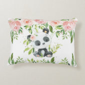Leuke Panda Roze Bloemen Groen Bamboe Accent Kussen (Achterkant)