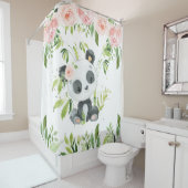 Leuke Panda Roze Bloemen Groen Bamboe Douchegordijn (In situ)