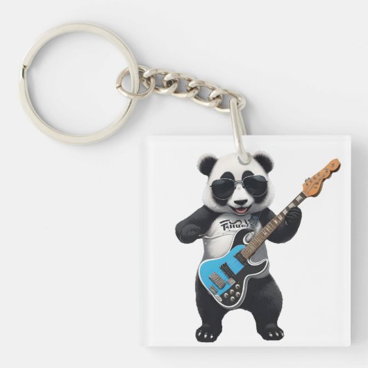 Leuke Panda spelen gitaar, muziek Panda liefhebber Sleutelhanger (voorkant)